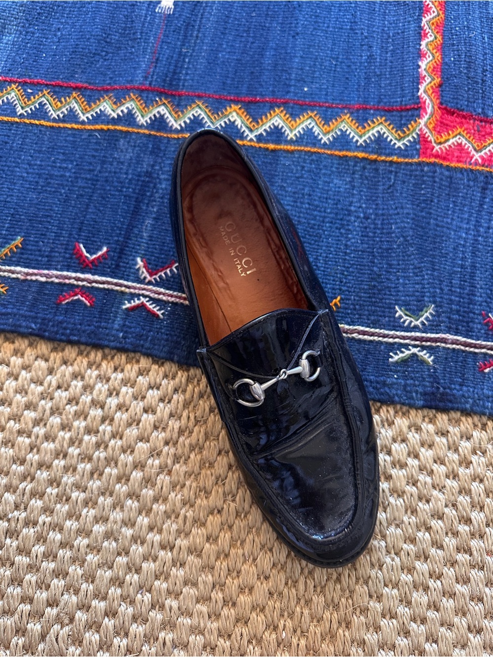 ONLY LEFT SHOE Gucci Black Patent Leather Horsebit Loafer with Silver Hardware
